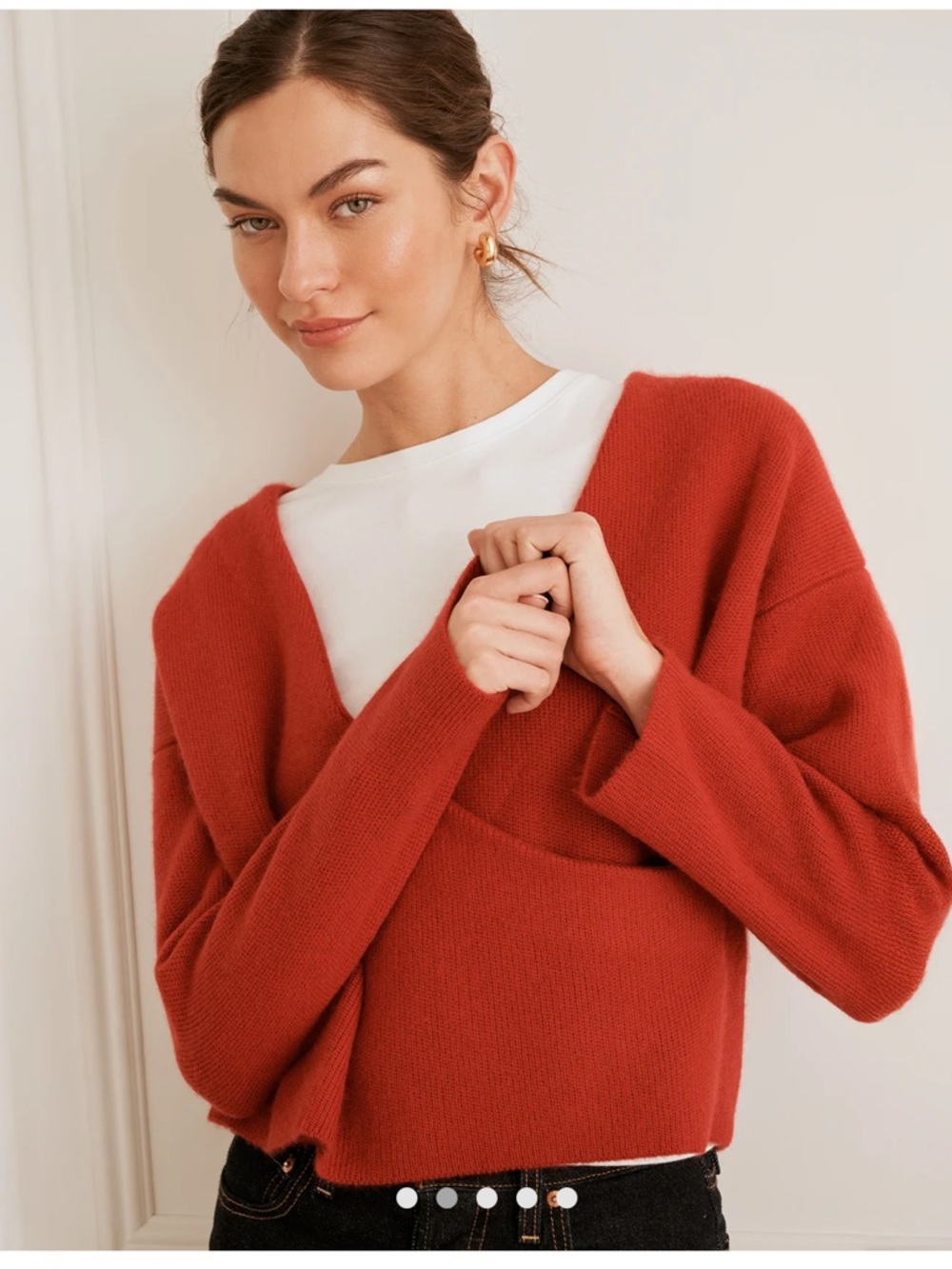NAADAM Russet Red Cashmere V-Neck Crossover Sweater